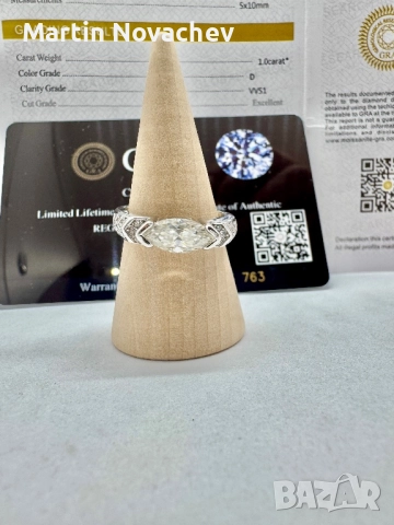 Сребърен пръстен с мойсанит (Диамант) 1 карат, снимка 3 - Пръстени - 52081076