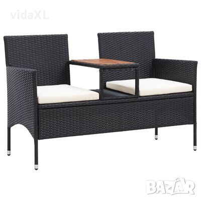 vidaXL 2-местна градинска пейка с маса за чай 143 см полиратан черна(SKU:46146