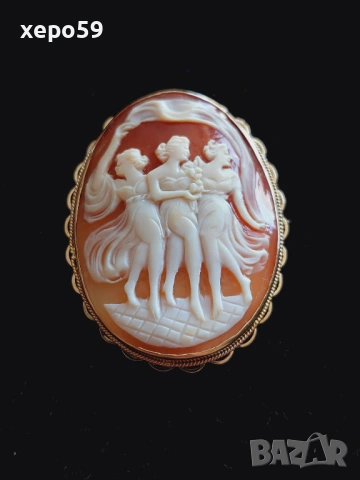 Прекрасен златен викториански медальон(камея)Три грации,злато375., снимка 2 - Колиета, медальони, синджири - 53479234