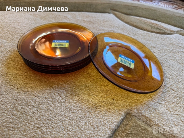Комплект 6 броя чинии Duralex – кехлибарен цвят – чисто нови, снимка 2 - Сервизи - 53686740