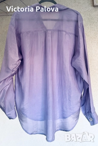 Копринена риза vintage MISS YOU цвят лавандула, снимка 6 - Ризи - 51983422