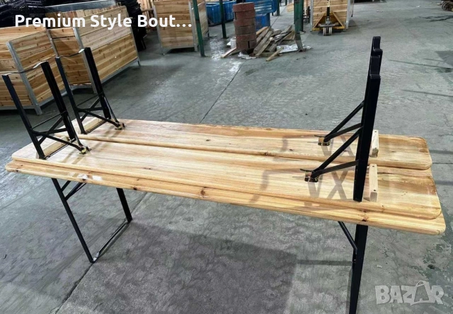 Сгъваем комплект градинска маса с 2 пейки - От чамово дърво, с отвор за чадър, снимка 6 - Градински мебели, декорация  - 53901813
