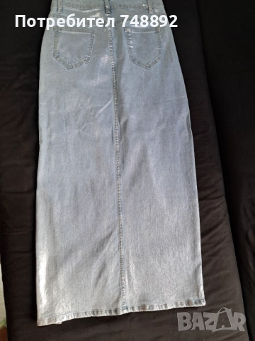 Пола дънкова с голяма цепка, снимка 4 - Поли - 52516389