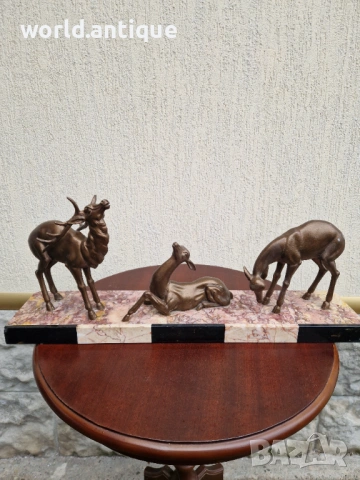 Страхотна антикварна френска фигура статуетка композиция Арт Деко , снимка 2 - Статуетки - 53063334