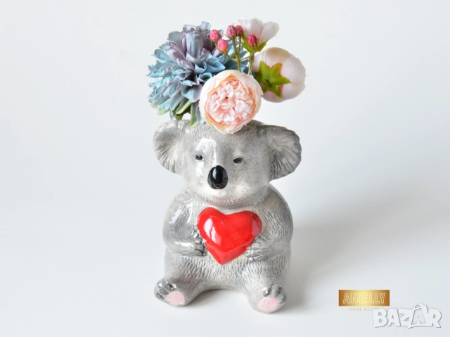 Керамична Коала Държаща Сърце / Декоративна Саксия за Растения / Подарък за Нов Дом / Кашпа за Цветя, снимка 3 - Декорация за дома - 52404028