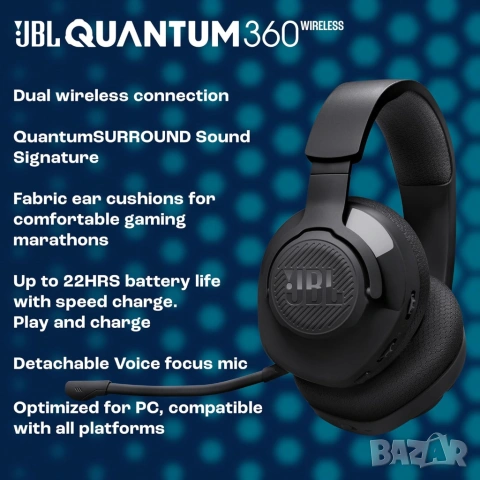 НОВИ JBL Quantum 360 Wireless геймърски слушалки – 2.4GHz + Bluetooth, снимка 4 - Слушалки за компютър - 53775699