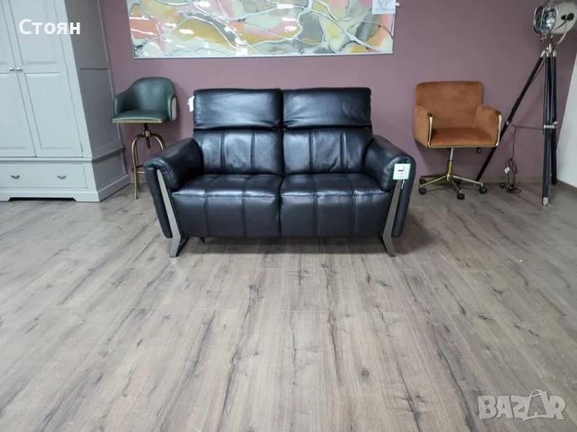 Черен кожен диван двойка с подвижни облегалки, снимка 2 - Дивани и мека мебел - 45904132