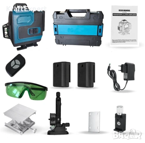 Самонивелиращ Лазерен Нивелир 4D с 16 Линиии Зелен Лазер и Тринога в Куфар, снимка 2 - Измервателни инструменти - 50488415