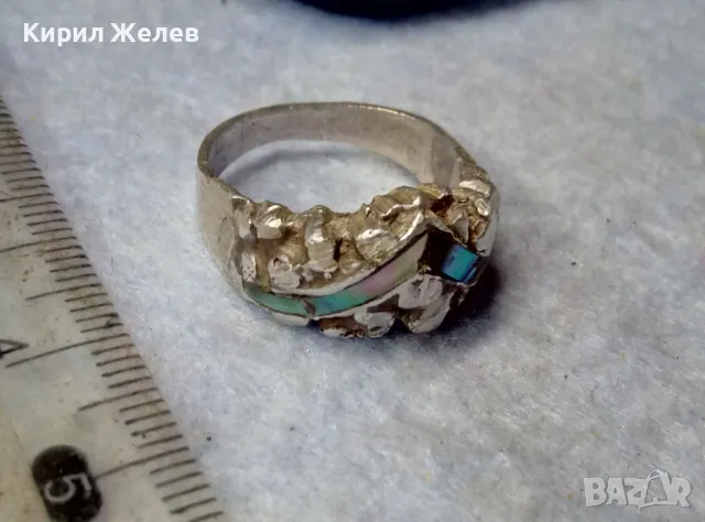 СТАР АРТ НУВО СТИЛ СРЕБЪРЕН ПРЪСТЕН СРЕБРО ВИСОКА ПРОБА ИНКРУСТИРАН РЪЧНО с КРАЛСКИ СЕДЕФ 41203, снимка 8 - Антикварни и старинни предмети - 50023756