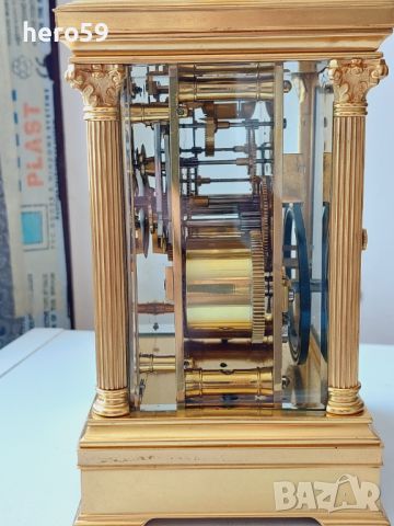Френски бронзов каретен часовник-репетир/French Carriage Clock with Repeater/14 days, снимка 6 - Стенни часовници - 45285325
