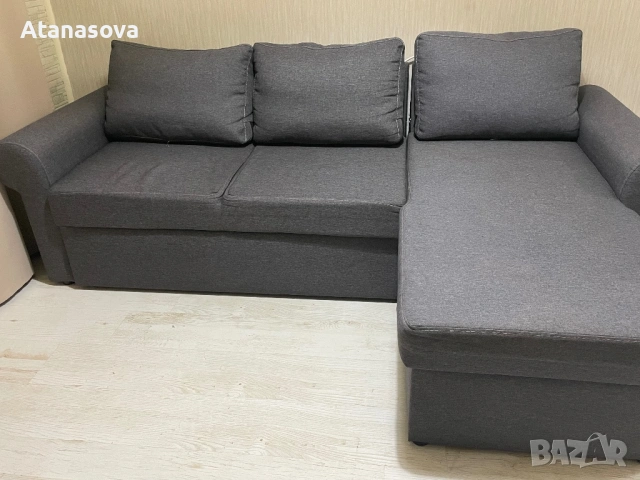 Разтегателен ъглов диван с функция за сън сив, снимка 5 - Дивани и мека мебел - 53025222