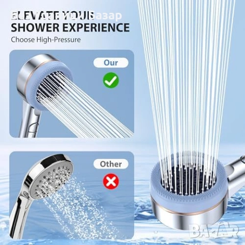 Нов ръчен душ слушалка с филтър 4 режима високо налягане силна струя хром баня, снимка 3 - Други стоки за дома - 54104480