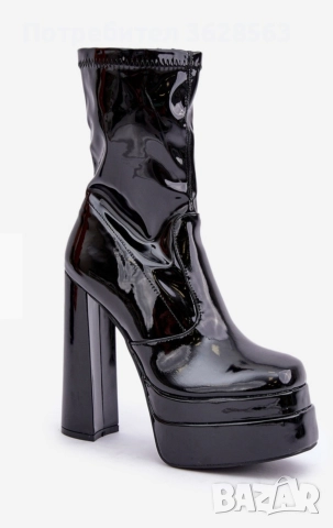 черни лачени ботуши на ток, снимка 2 - Дамски ботуши - 52695013