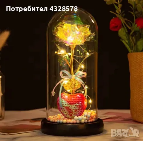 Мини Декоративна Златна Роза LED лампа 24k златно, снимка 5 - Лед осветление - 48692243