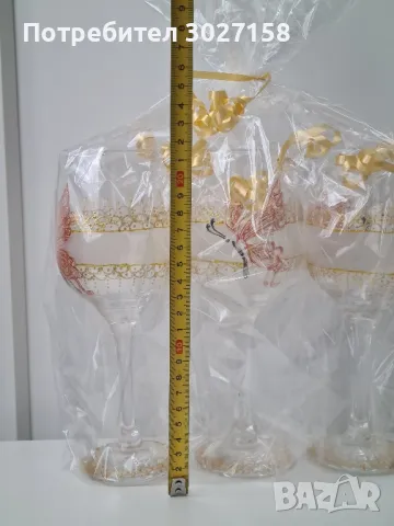 Комплект ръчно рисувани чаши за вино, снимка 5 - Чаши - 49711402