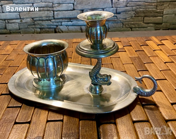 #1601# Свещник. Винтидж.от сплав от алпака, известна като „никелово сребро“. Щампа. От Холандия., снимка 3 - Други ценни предмети - 50474539