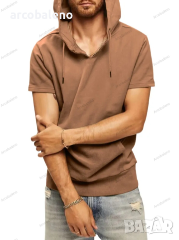 Мъжка ежедневна тениска с качулка и къс ръкав, 5цвята , снимка 8 - Тениски - 40243201