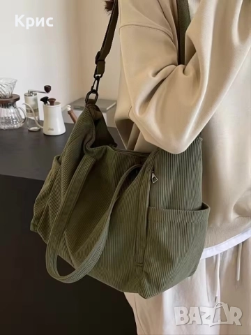 Голяма дамска чанта от рипсено кадифе в два цвята., снимка 5 - Чанти - 52845200