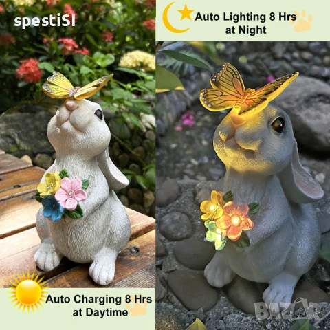 Соларна лампа зайче за градина / Светеща градинска фигура - 22 см - КОД 4996, снимка 4 - Соларни лампи - 54150400