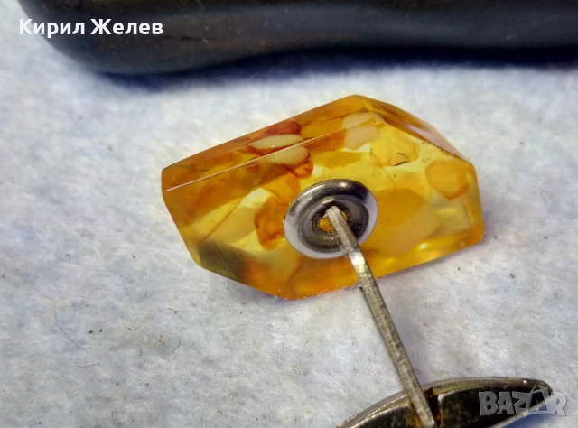 СТАРО СЪВЕТСКО КЕХЛИБАРЕНО КОПЧЕ За РЪКАВЕЛИ БУТОНЕЛ с БАЛТИЙСКИ КЕХЛИБАР 13740, снимка 2 - Антикварни и старинни предмети - 51280106