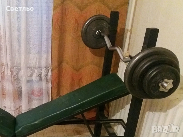 Лежанка Крив лост Тежести Дискове Ръкохватки Дъмбели, снимка 3 - Фитнес уреди - 54246461