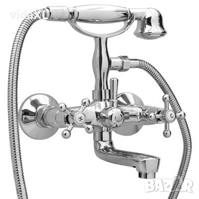 vidaXL Смесител за вана с 2 ръкохватки + ръчна душ слушалка хром ретро（SKU:146491, снимка 1 - Други стоки за дома - 46336955