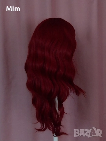 60 см Перука в червено бордо с бретон , снимка 9 - Аксесоари за коса - 52589287
