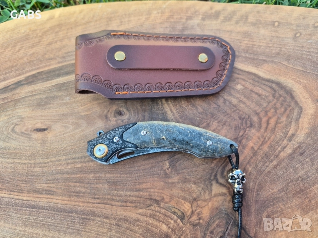 Уникален сгъваем ръчно изработен нож,Дамаска стомана VG10 с кания, снимка 5 - Ножове - 51442841