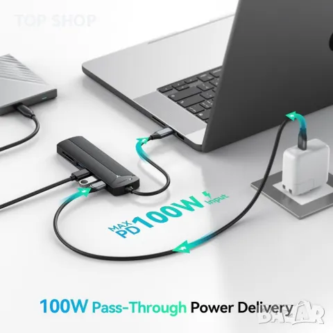 Yottamaster 7-в-1 USB C хъб, 4K HDMI, 5Gbps USB-Aх3, 100W PD USB-C, снимка 8 - Захранвания и кутии - 49457523