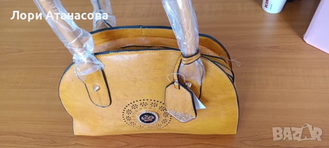 Чанта от висококачествена еко кожа в цвят горчица, с удължаваща се дръжка., снимка 7 - Чанти - 54015078