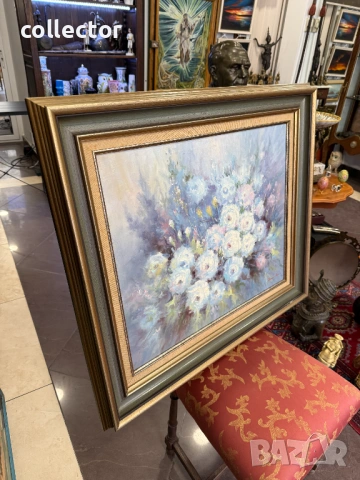 Mаслен живопис върху платно с цветя. №7873, снимка 5 - Антикварни и старинни предмети - 53494403