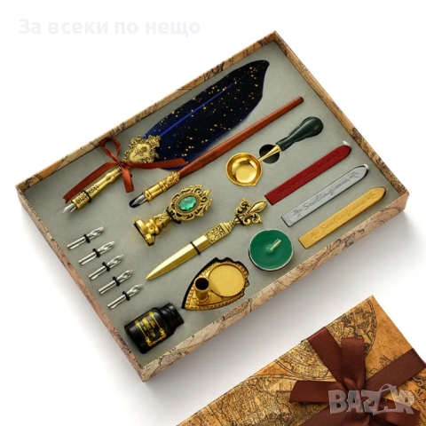 Луксозен комплект за калиграфия с перо, мастило и восъчен печат