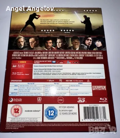 Star Wars The Last Jedi 3D Blu Ray (UK 12) 3 Discs With Slip Cover, снимка 2 - Blu-Ray филми - 49110057