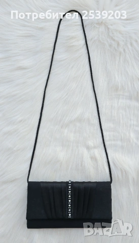 Дамска чанта клъч черен сатен с камъни  , снимка 3 - Чанти - 53919203