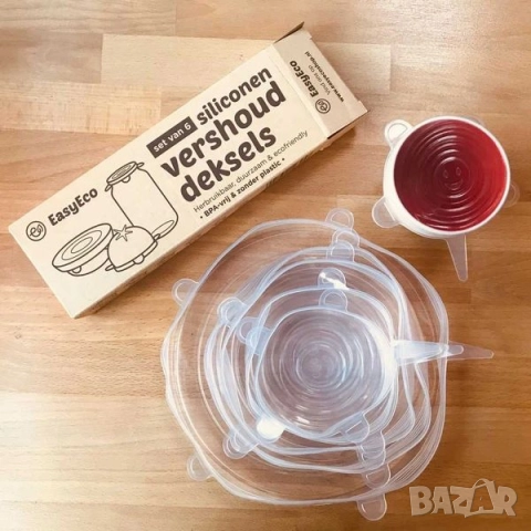 Комплект от 6 броя силиконови капаци за храна