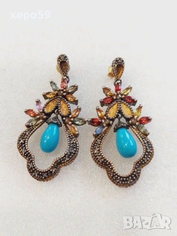 Дамски обеци с диаманти, рубини, сапфири, цитрини,тюркуази-сребро и злато