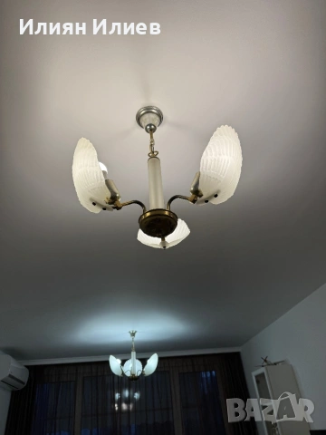 Полилеи месинг с стькло, снимка 4 - Лампи за таван - 53686031