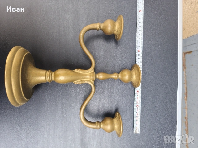 масивен месингов свещник 3ка , снимка 7 - Антикварни и старинни предмети - 53619805