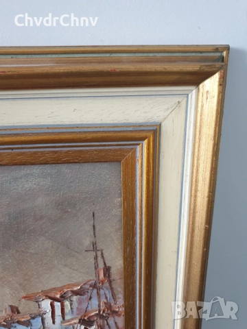 86х66см/голяма картина масло върху платно/морски пейзаж/селски къщи-рибарски лодки, снимка 7 - Картини - 52549485