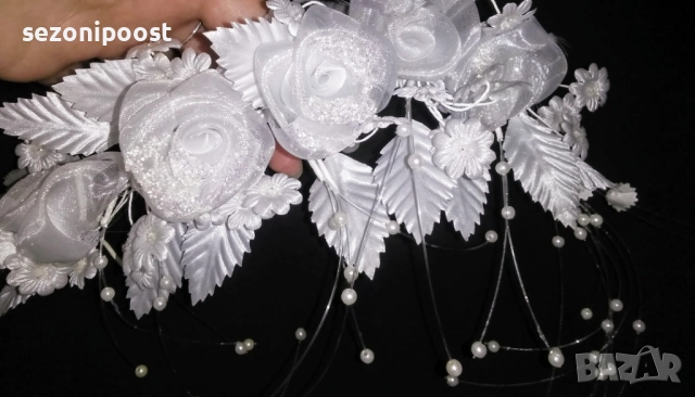 🌸Дамски бял булченски венец диадема със цветя🌸, снимка 2 - Сватбени аксесоари - 51848824