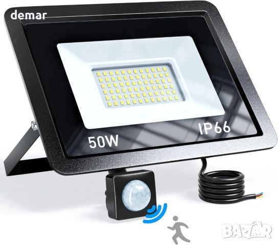 Охранителна лампа със сензор за движение, 50W PIR сензор, 5000 лумена, снимка 1 - Външни лампи - 45335514