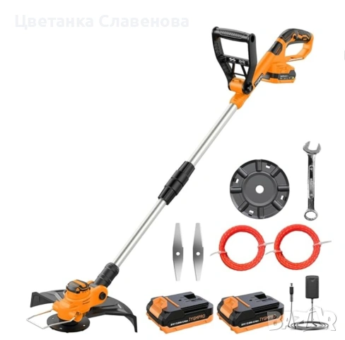 Акумулаторен тример за трева 21 V с 2 батерии 2.0 Ah за тревни площи и други градинарски дейности