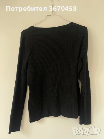 Черна моделна блуза рипс с широко деколте Л размер еластична H&M, снимка 3 - Блузи с дълъг ръкав и пуловери - 53721813
