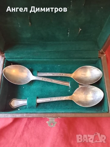 СССР 6 лъжици посребрени с кутия , снимка 3 - Антикварни и старинни предмети - 50537515