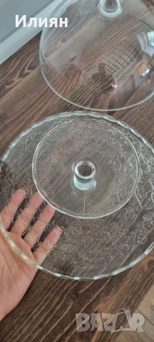 Стъклен поднос с капак/плато с капак на столче, снимка 7 - Аксесоари за кухня - 50453988