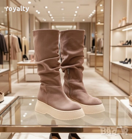 Равни ботуши - каки велур с бежово ходило, снимка 5 - Дамски ботуши - 53193618