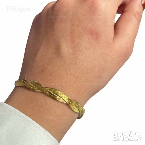 Дамска гривна, усукана плетка с 2 нишки тип рибена кост