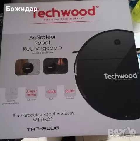 Прахосмукачка робот 2 в 1 Techwood TAR-2031, 450 Pa, 350 мл, Моп, Автономия 90 мин, Бял 