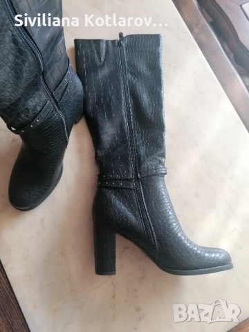 Дамски високи ботуши - черни с висок ток, снимка 2 - Дамски ботуши - 52509045
