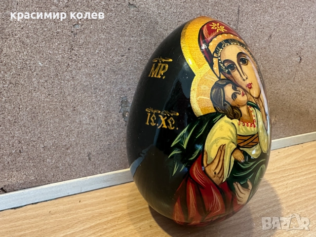 голямо дървено рисувано руско яйце"Богородица с младенеца"/, снимка 2 - Антикварни и старинни предмети - 52924609